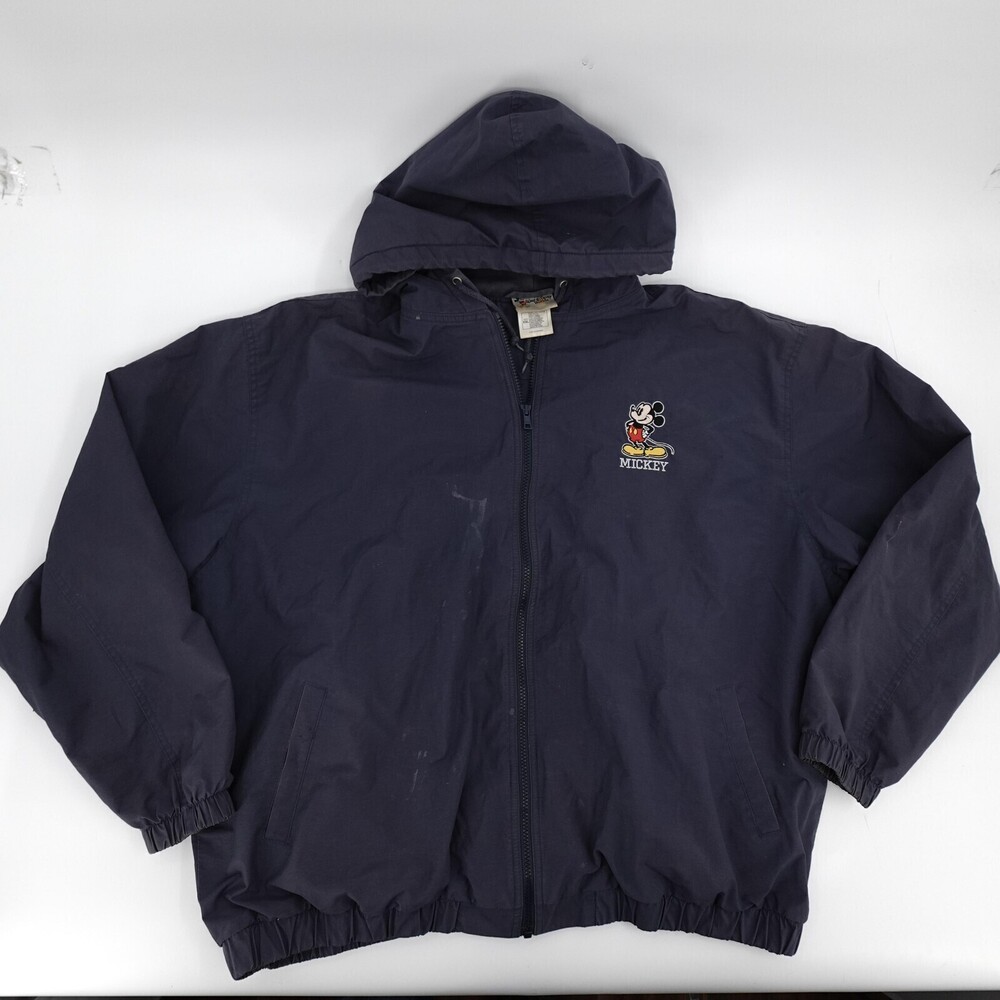 Mickey Mouse Jacket Mens 2XL Navy Hooded Windbreaker Walt Disney World Disney